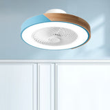 Contemporary Scandinavian Round Iron & Solid Wood LED Ceiling Fan Light - Silent Semi-Flush Mount for Bedroom