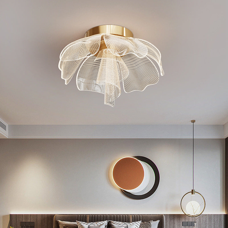 Modern Luxury Flower Petal Dome LED Ceiling Light – Iron & Acrylic, Flush Mount for Bedroom
