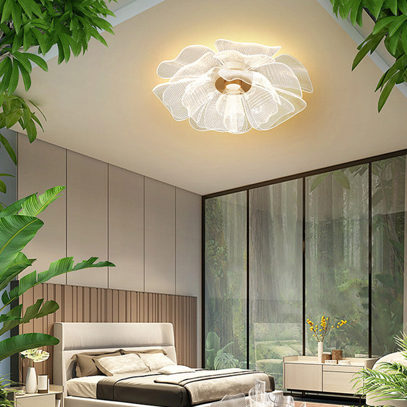 Modern Luxury Flower Petal Dome LED Ceiling Light – Iron & Acrylic, Flush Mount for Bedroom