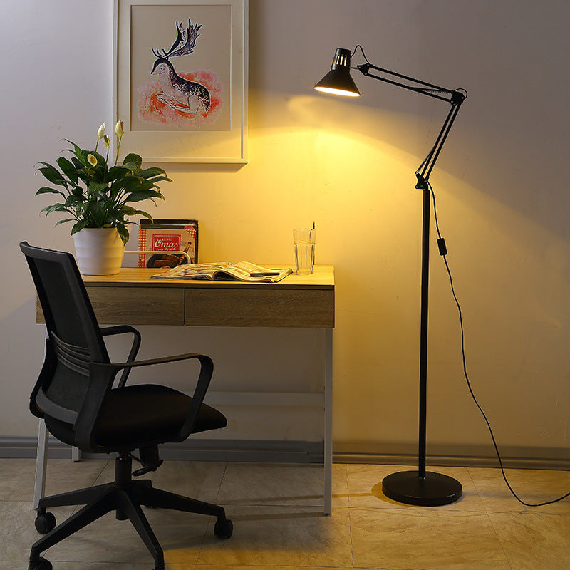 Elegant Contemporary Scandinavian Floor Lamp with Retractable Swivel Round Iron, 1-Light Standing Lamp for Bedroom