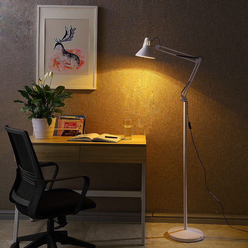 Elegant Contemporary Scandinavian Floor Lamp with Retractable Swivel Round Iron, 1-Light Standing Lamp for Bedroom