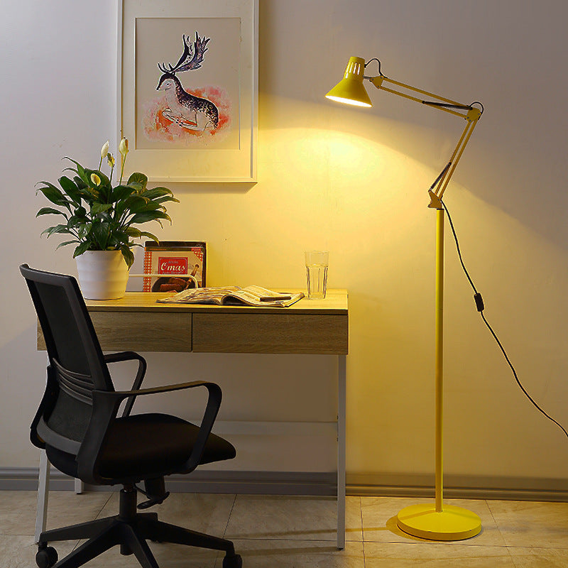 Elegant Contemporary Scandinavian Floor Lamp with Retractable Swivel Round Iron, 1-Light Standing Lamp for Bedroom