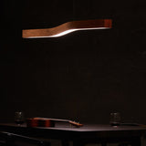 Sleek Modern Minimalist Rectangular Linear Wood-Grain Iron LED Chandelier for Dining Room
