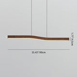 Sleek Modern Minimalist Rectangular Linear Wood-Grain Iron LED Chandelier for Dining Room