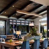 Sleek Modern Minimalist Rectangular Linear Wood-Grain Iron LED Chandelier for Dining Room