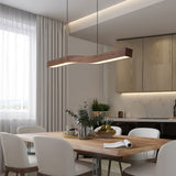 Sleek Modern Minimalist Rectangular Linear Wood-Grain Iron LED Chandelier for Dining Room