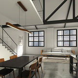 Sleek Modern Minimalist Rectangular Linear Wood-Grain Iron LED Chandelier for Dining Room