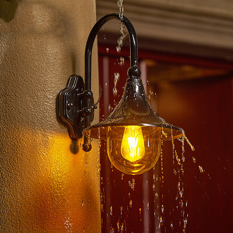 Contemporary Industrial Waterproof Horn-Shape Round Cone Wall Sconce – Aluminum & Acrylic 1-Light Outdoor Lamp