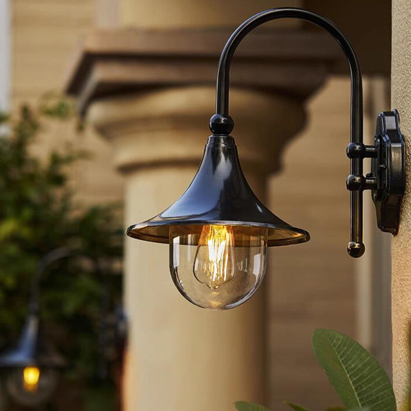 Contemporary Industrial Waterproof Horn-Shape Round Cone Wall Sconce – Aluminum & Acrylic 1-Light Outdoor Lamp