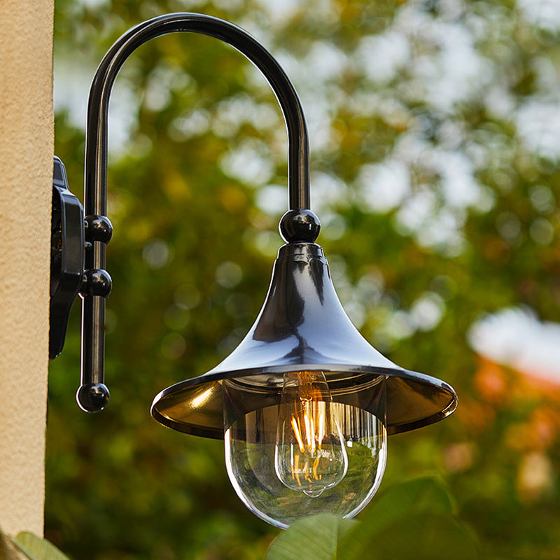 Contemporary Industrial Waterproof Horn-Shape Round Cone Wall Sconce – Aluminum & Acrylic 1-Light Outdoor Lamp