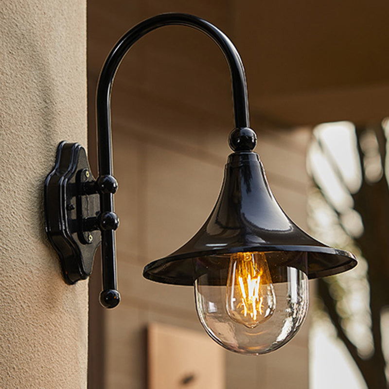 Contemporary Industrial Waterproof Horn-Shape Round Cone Wall Sconce – Aluminum & Acrylic 1-Light Outdoor Lamp