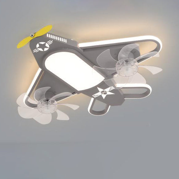 Airplane-Inspired Contemporary LED Flush Mount Ceiling Fan Light with Iron & Acrylic Finish for Bedroom