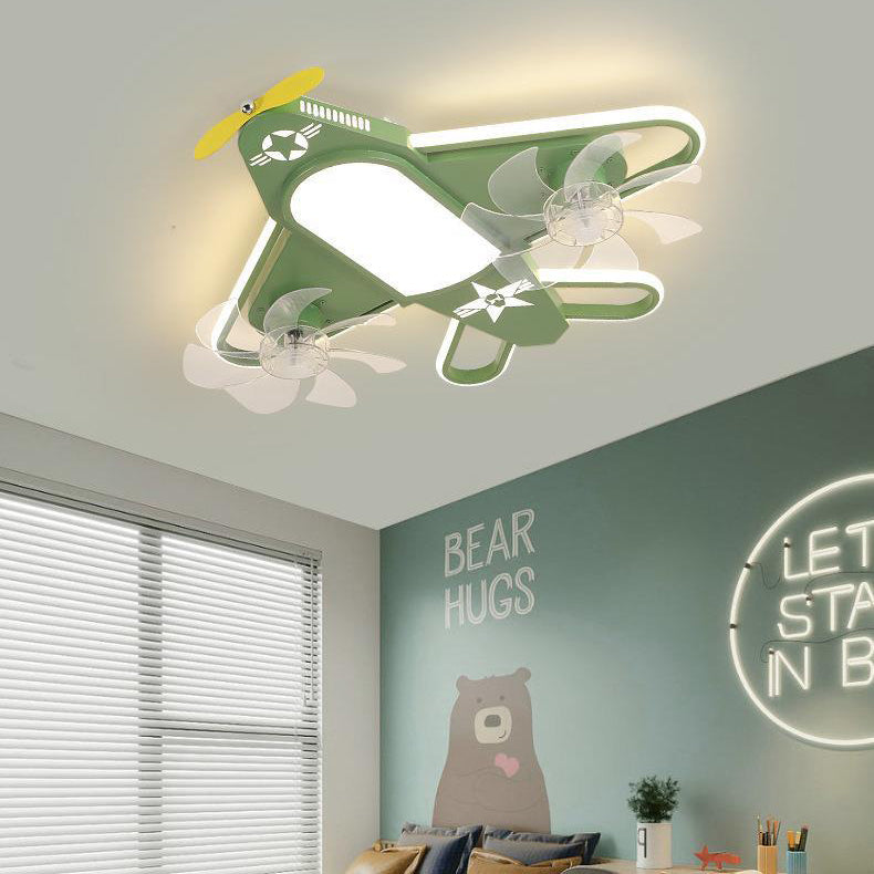 Airplane-Inspired Contemporary LED Flush Mount Ceiling Fan Light with Iron & Acrylic Finish for Bedroom