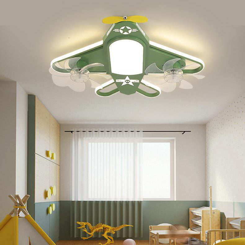 Airplane-Inspired Contemporary LED Flush Mount Ceiling Fan Light with Iron & Acrylic Finish for Bedroom