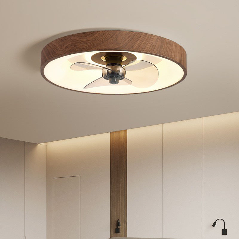 Modern Round Iron and Acrylic LED Flush Mount Ceiling Fan Light for Bedroom - Sleek, Space-Saving Fixture