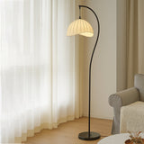 Elegant Traditional Vintage Round-Hat Iron Floor Lamp with Fabric Shade – 1-Light Standing Lamp for Living Room