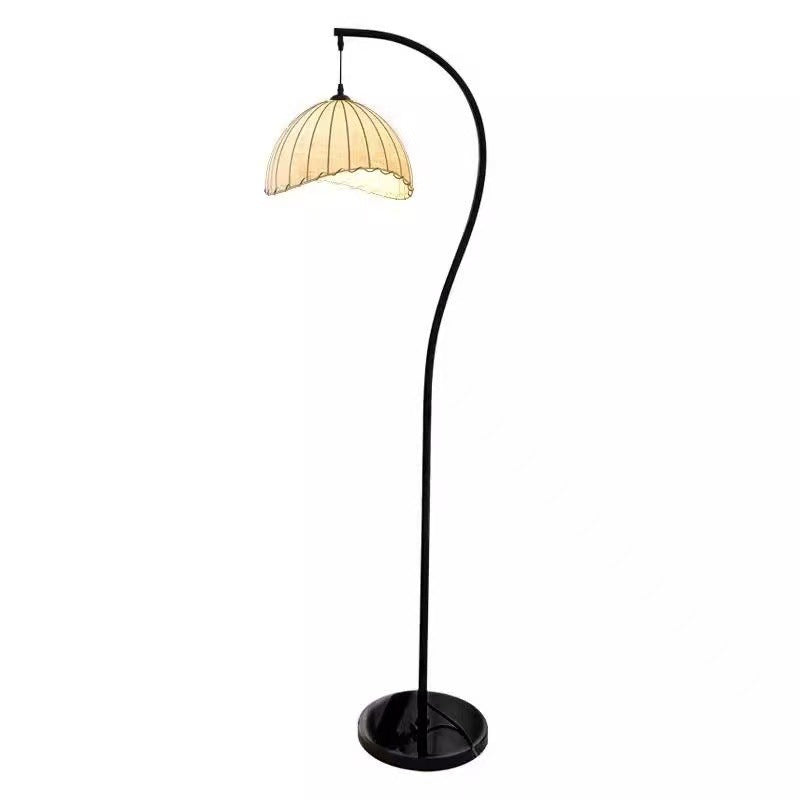 Elegant Traditional Vintage Round-Hat Iron Floor Lamp with Fabric Shade – 1-Light Standing Lamp for Living Room
