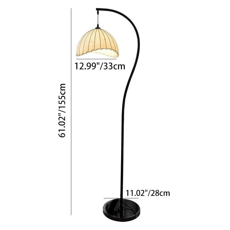Elegant Traditional Vintage Round-Hat Iron Floor Lamp with Fabric Shade – 1-Light Standing Lamp for Living Room