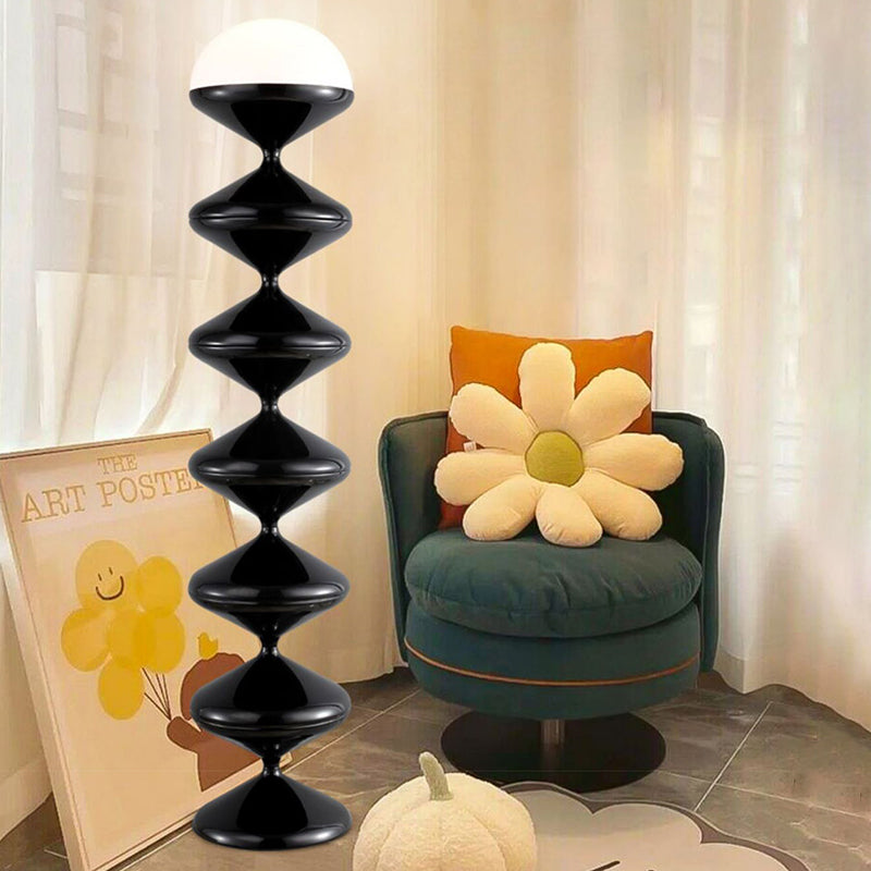 Modern Scandinavian Iron and Cream Round Acrylic 1-Light Floor Lamp – Sleek Free-Standing Bedroom Lighting