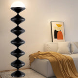 Modern Scandinavian Iron and Cream Round Acrylic 1-Light Floor Lamp – Sleek Free-Standing Bedroom Lighting