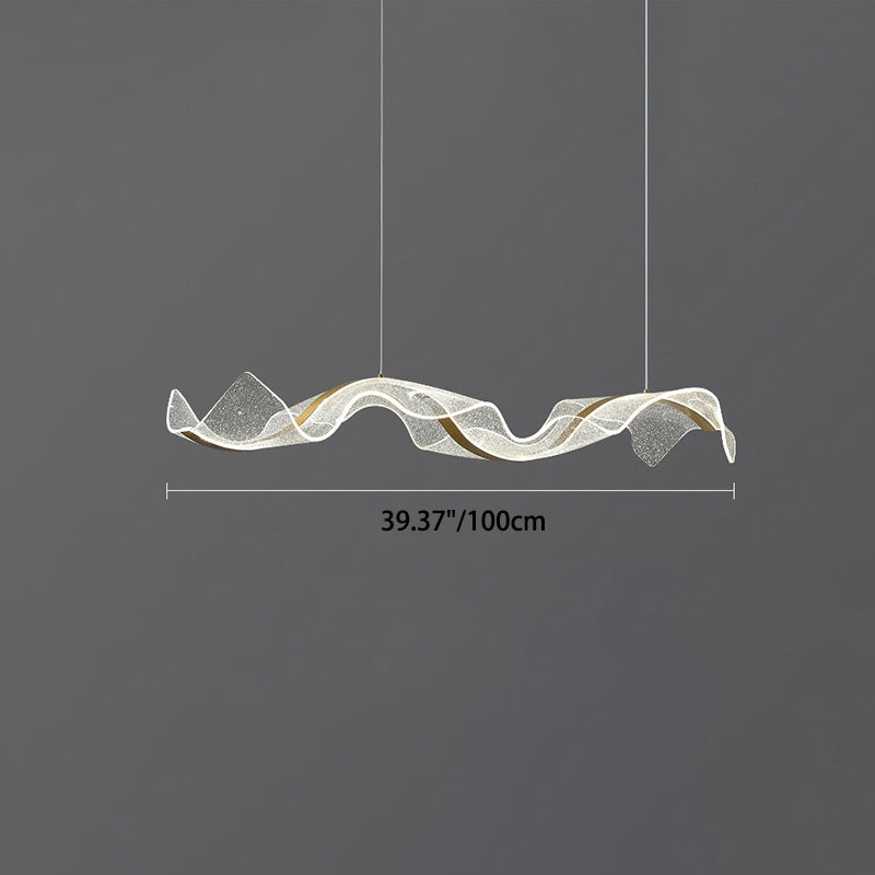 Modern Minimalist Wave-Bend LED Chandelier in Acrylic & Aluminum – Island Light for Living Room