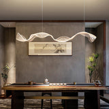 Modern Minimalist Wave-Bend LED Chandelier in Acrylic & Aluminum – Island Light for Living Room