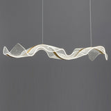 Modern Minimalist Wave-Bend LED Chandelier in Acrylic & Aluminum – Island Light for Living Room