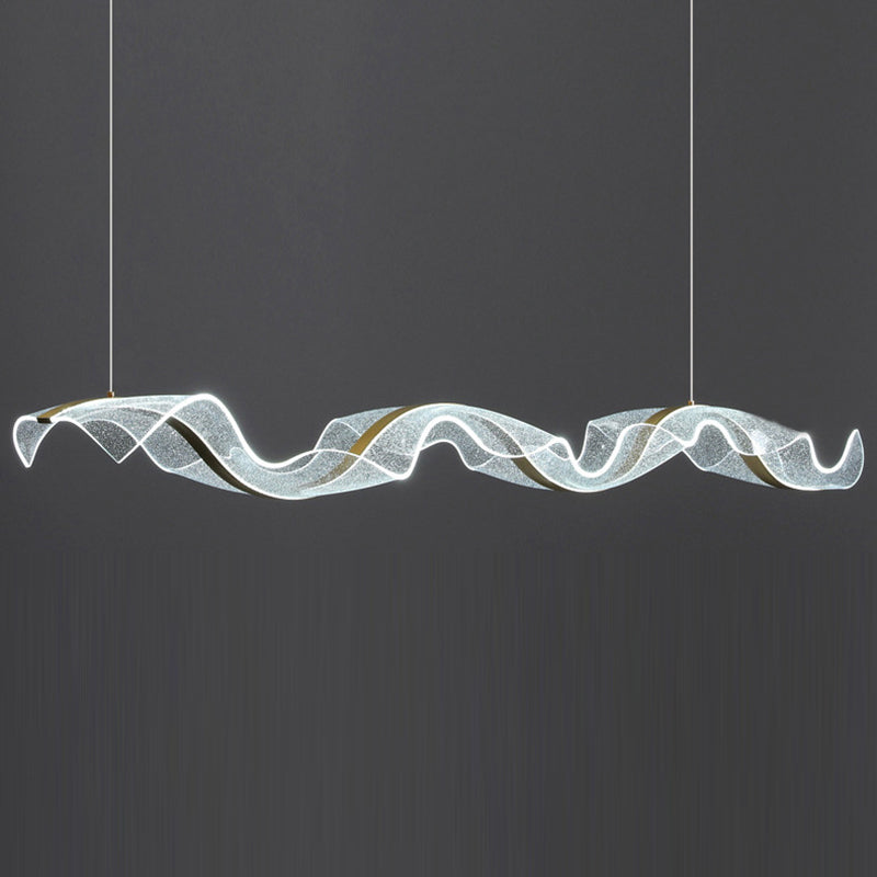 Modern Minimalist Wave-Bend LED Chandelier in Acrylic & Aluminum – Island Light for Living Room