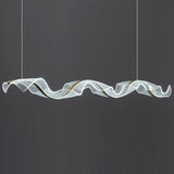 Modern Minimalist Wave-Bend LED Chandelier in Acrylic & Aluminum – Island Light for Living Room