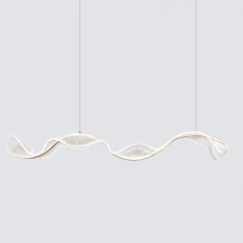 Modern Minimalist Wave-Bend LED Chandelier in Acrylic & Aluminum – Island Light for Living Room