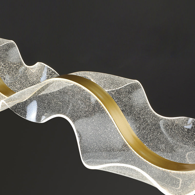 Modern Minimalist Wave-Bend LED Chandelier in Acrylic & Aluminum – Island Light for Living Room