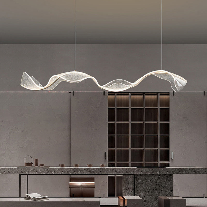 Modern Minimalist Wave-Bend LED Chandelier in Acrylic & Aluminum – Island Light for Living Room