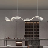 Modern Minimalist Wave-Bend LED Chandelier in Acrylic & Aluminum – Island Light for Living Room