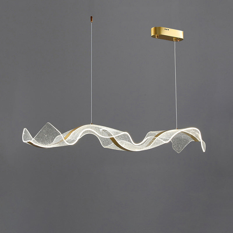 Modern Minimalist Wave-Bend LED Chandelier in Acrylic & Aluminum – Island Light for Living Room