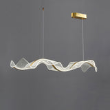 Modern Minimalist Wave-Bend LED Chandelier in Acrylic & Aluminum – Island Light for Living Room