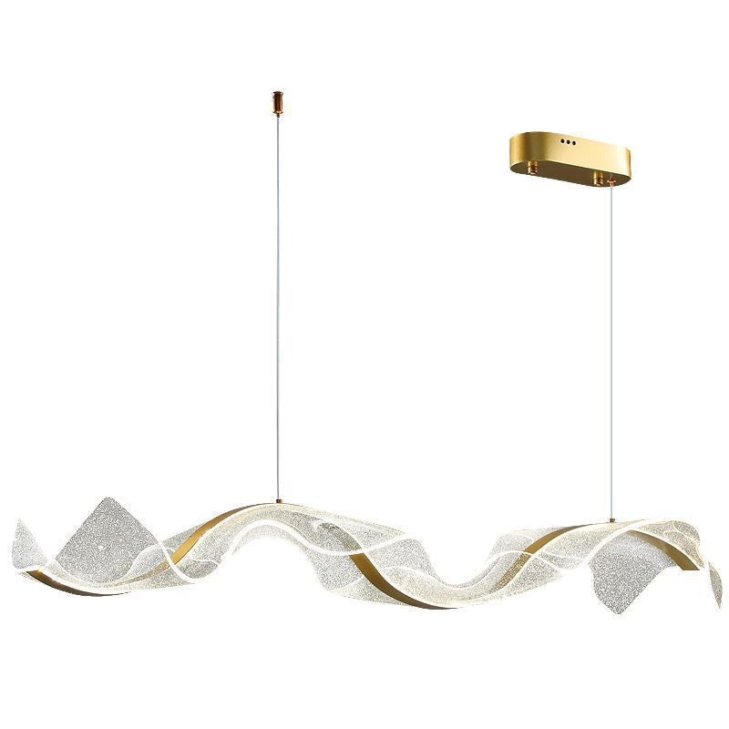 Modern Minimalist Wave-Bend LED Chandelier in Acrylic & Aluminum – Island Light for Living Room