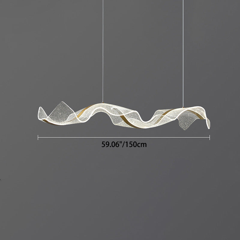 Modern Minimalist Wave-Bend LED Chandelier in Acrylic & Aluminum – Island Light for Living Room