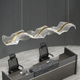 Modern Minimalist Wave-Bend LED Chandelier in Acrylic & Aluminum – Island Light for Living Room