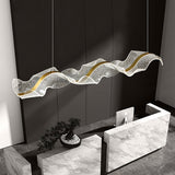 Modern Minimalist Wave-Bend LED Chandelier in Acrylic & Aluminum – Island Light for Living Room