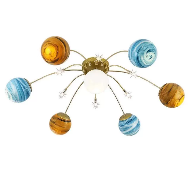 Contemporary Nordic Kids' Iron & Glass Globe Ceiling Light, 13-Light Semi-Flush Mount for Bedroom