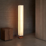 Traditional Japanese-Style Walnut Wood Floor Lamp with Rectangular Column and Fabric Shade — LED Living Room Standing Lamp