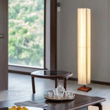 Traditional Japanese-Style Walnut Wood Floor Lamp with Rectangular Column and Fabric Shade — LED Living Room Standing Lamp