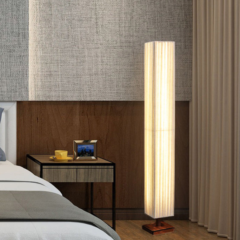 Traditional Japanese-Style Walnut Wood Floor Lamp with Rectangular Column and Fabric Shade — LED Living Room Standing Lamp