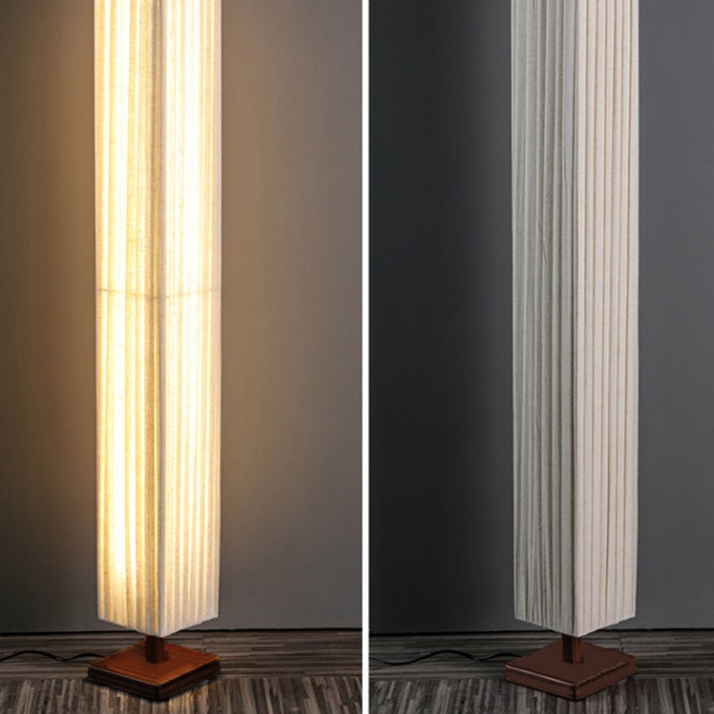 Traditional Japanese-Style Walnut Wood Floor Lamp with Rectangular Column and Fabric Shade — LED Living Room Standing Lamp