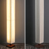 Traditional Japanese-Style Walnut Wood Floor Lamp with Rectangular Column and Fabric Shade — LED Living Room Standing Lamp