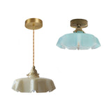 Elegant Traditional French-Style Brass Glass Iron Round 1-Light Semi-Flush Mount Hallway Ceiling Light