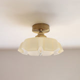 Elegant Traditional French-Style Brass Glass Iron Round 1-Light Semi-Flush Mount Hallway Ceiling Light