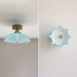 Elegant Traditional French-Style Brass Glass Iron Round 1-Light Semi-Flush Mount Hallway Ceiling Light