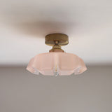 Elegant Traditional French-Style Brass Glass Iron Round 1-Light Semi-Flush Mount Hallway Ceiling Light