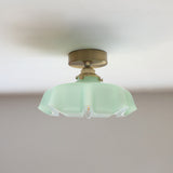 Elegant Traditional French-Style Brass Glass Iron Round 1-Light Semi-Flush Mount Hallway Ceiling Light